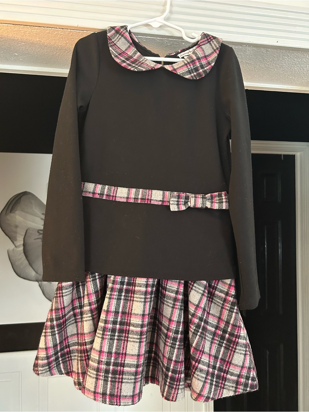 Chasing Fireflies Black Dress with Pink Plaid Trim